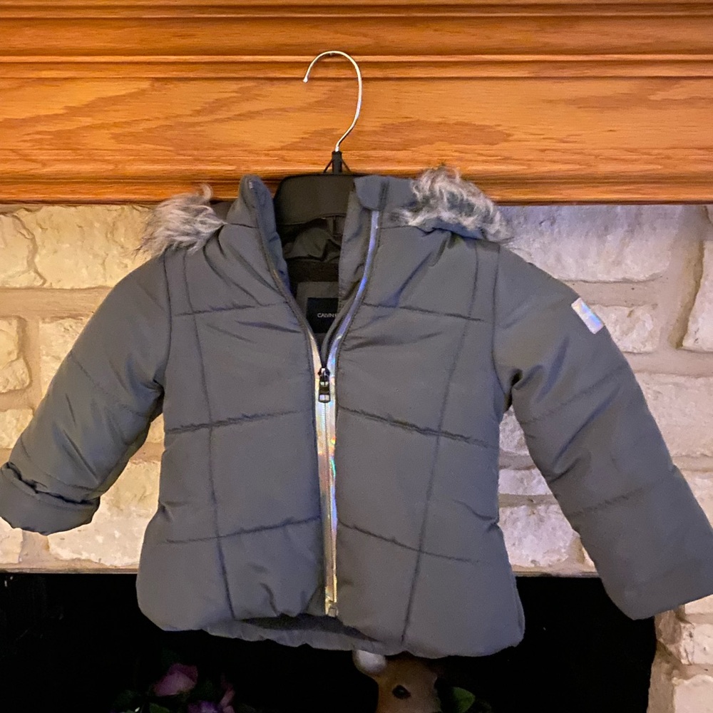 Chicco Gray Puffer Jacket with Faux Fur Hood